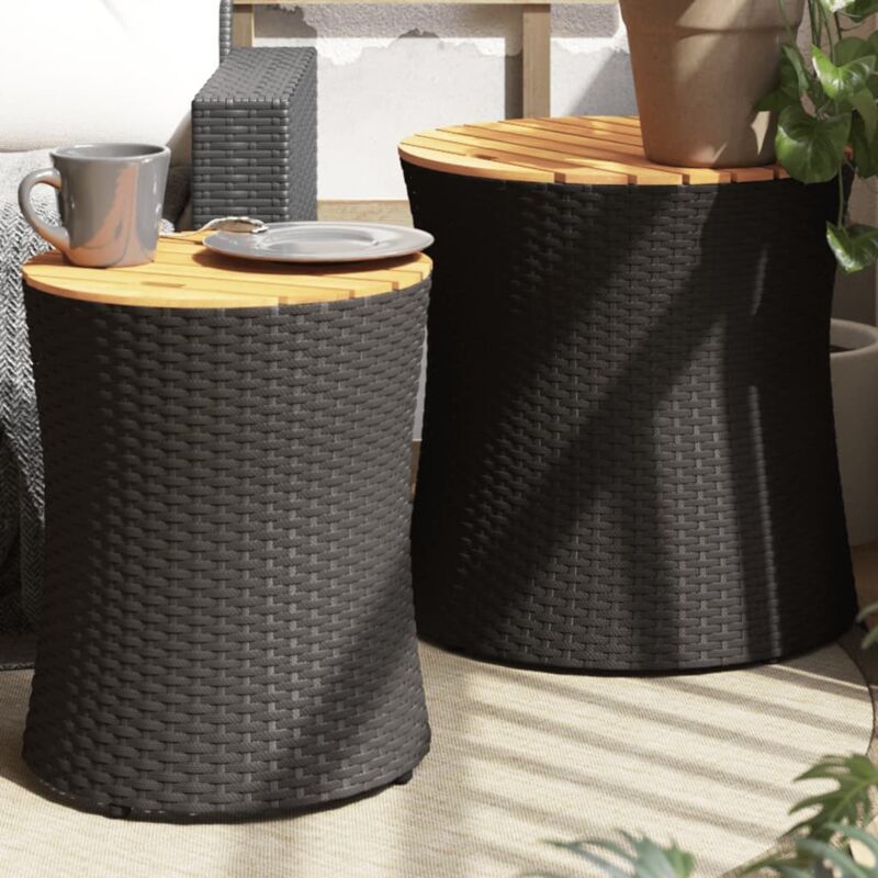 foto del prodotto vidaxl tavolini da giardino 2 pz con piano in legno neri in polyrattan