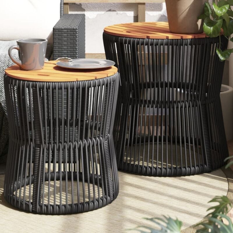 immagine 0 del prodotto vidaxl tavolini da giardino 2 pz con piano in legno neri in polyrattan