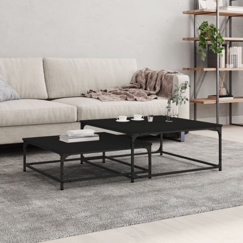 foto del prodotto vidaxl tavolini impilabili 2 pz neri in legno multistrato