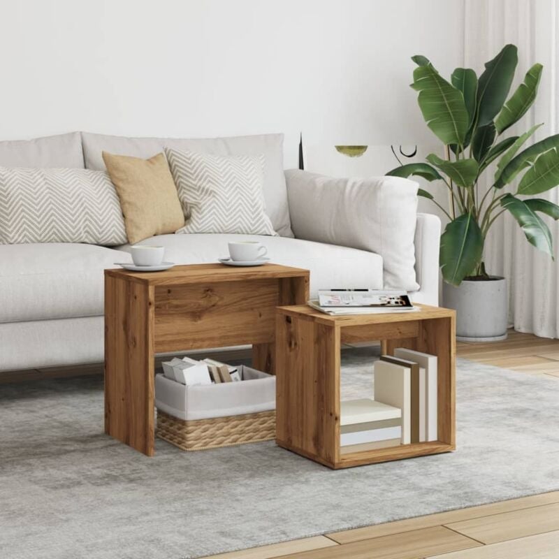 foto del prodotto vidaxl tavolini impilabili 2 pz rovere artigianale in truciolato