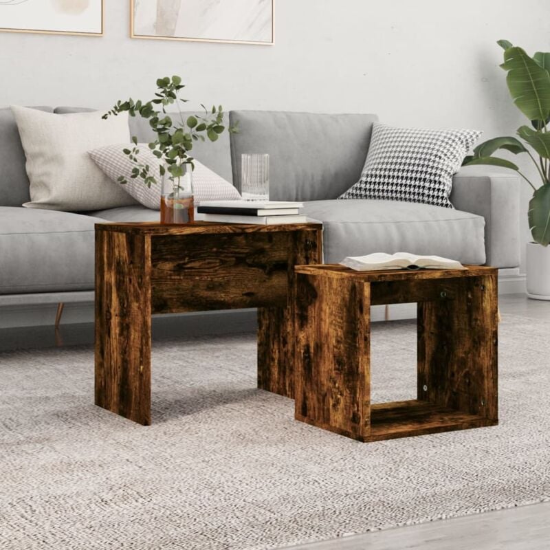 foto del prodotto vidaxl tavolini impilabili 2 pz rovere fumo in legno multistrato