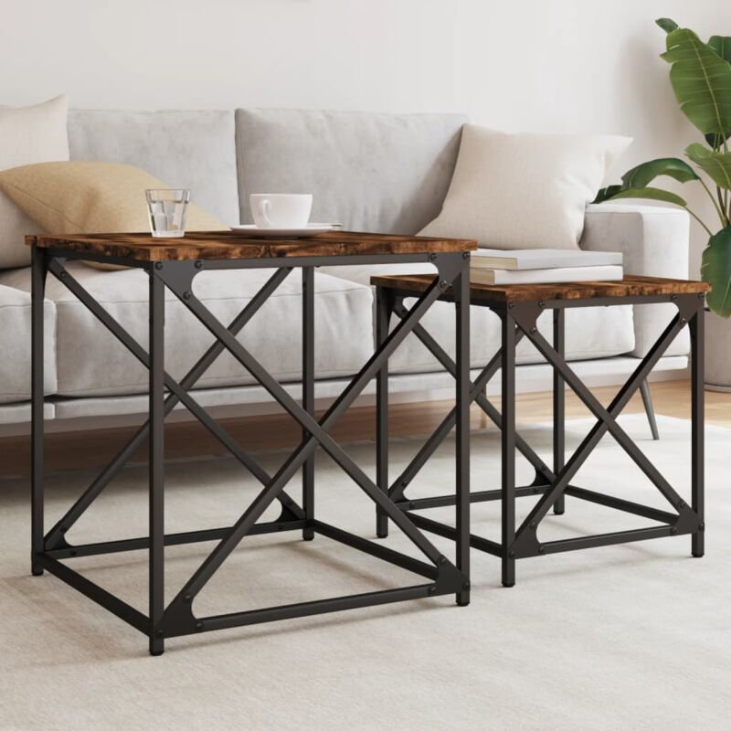 foto del prodotto vidaxl tavolini impilabili 2 pz rovere fumo in legno multistrato