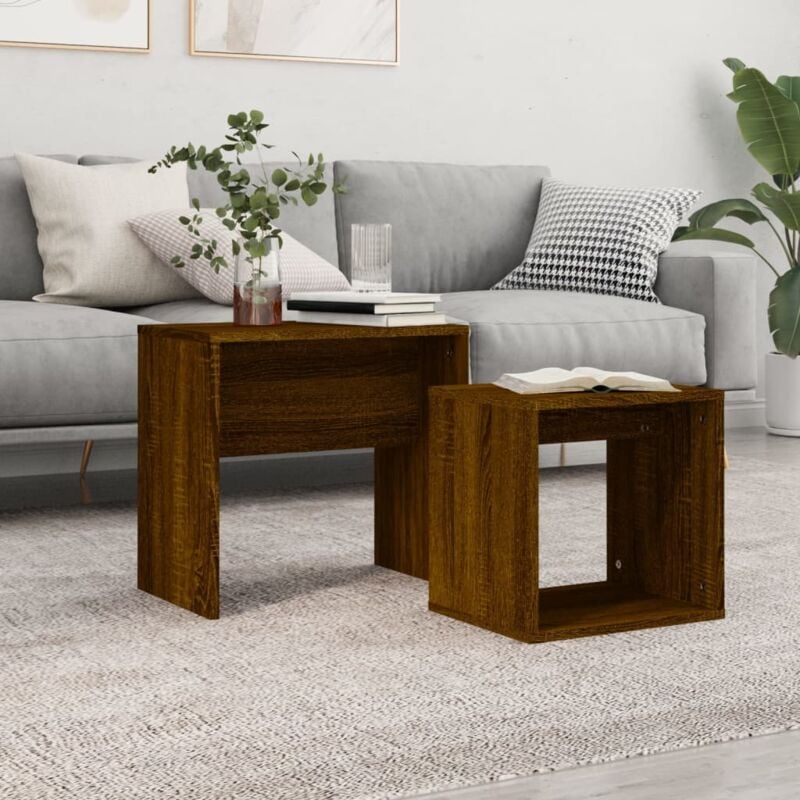 foto del prodotto vidaxl tavolini impilabili 2 pz rovere marrone in legno multistrato