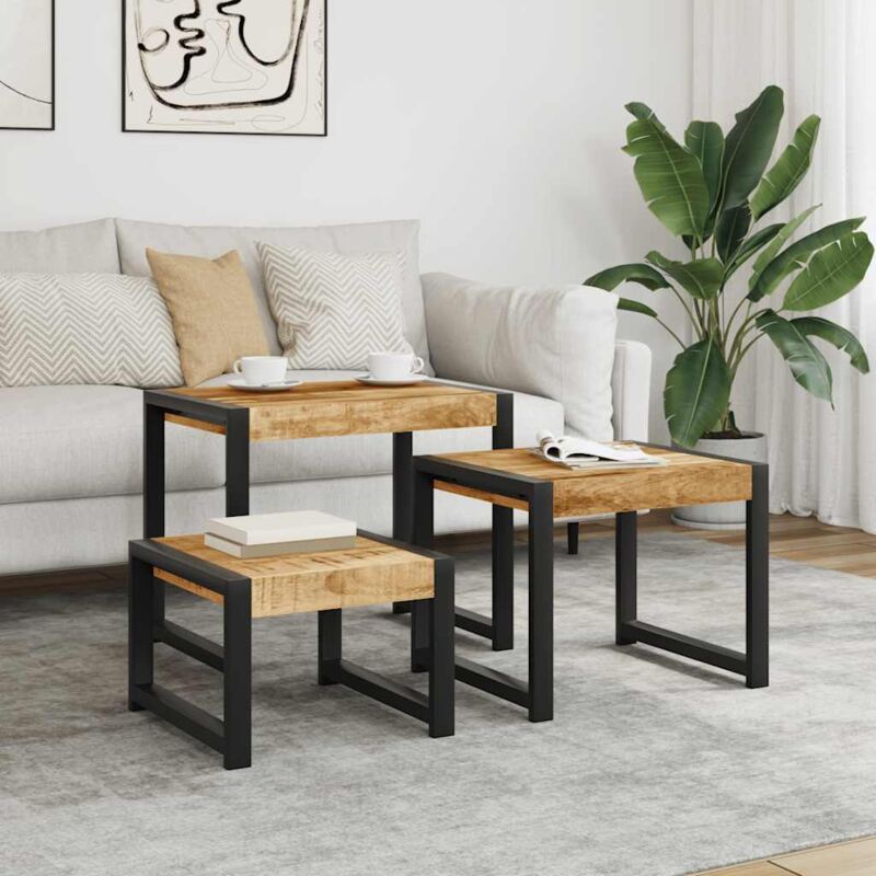 foto del prodotto vidaxl tavolini impilabili 3 pz in legno massello di mango