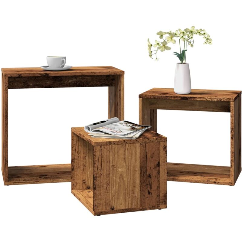 foto del prodotto vidaxl tavolini impilabili 3 pz legno antico in legno multistrato