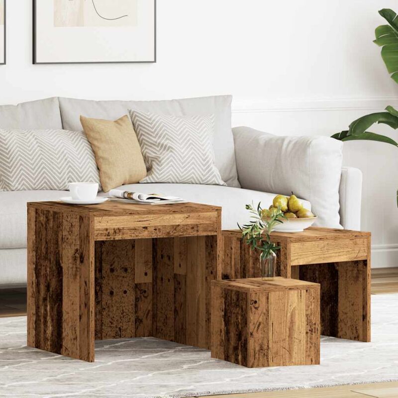 foto del prodotto vidaxl tavolini impilabili 3 pz legno antico in legno multistrato