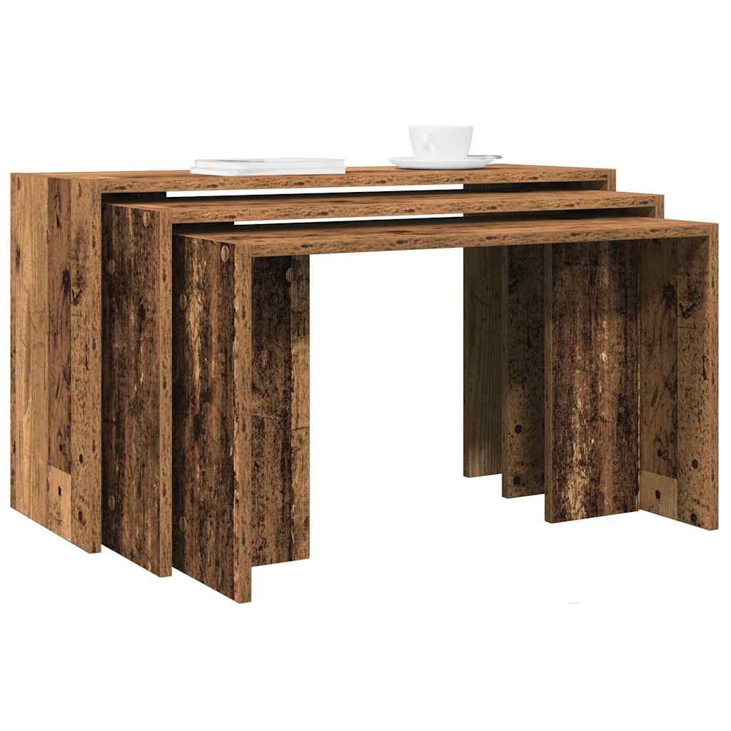 foto del prodotto vidaxl tavolini impilabili 3 pz legno antico in legno multistrato