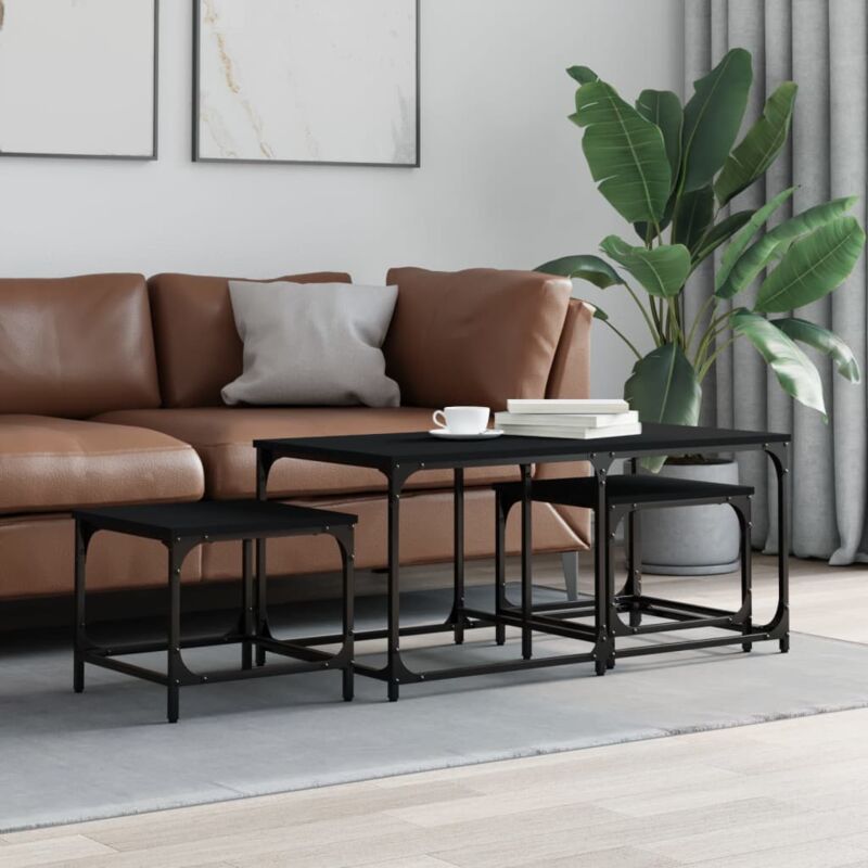 foto del prodotto vidaxl tavolini impilabili 3 pz neri in legno multistrato