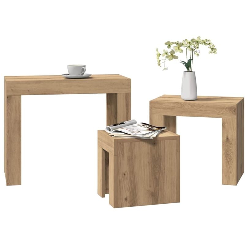 foto del prodotto vidaxl tavolini impilabili 3 pz rovere artigianale in truciolato