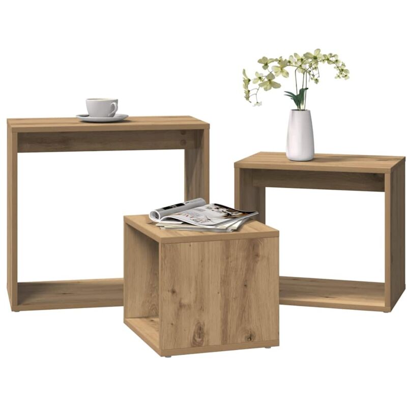 foto del prodotto vidaxl tavolini impilabili 3 pz rovere artigianale legno multistrato