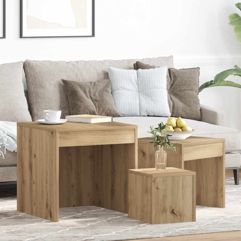 foto del prodotto vidaxl tavolini impilabili 3 pz rovere artigianale legno multistrato