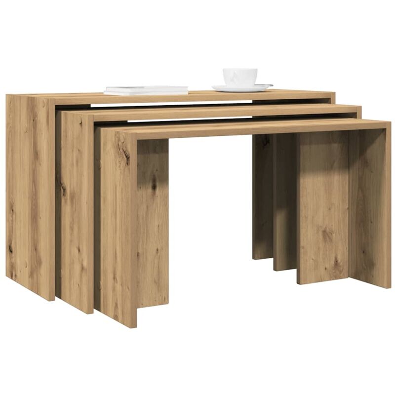 foto del prodotto vidaxl tavolini impilabili 3 pz rovere artigianale legno multistrato