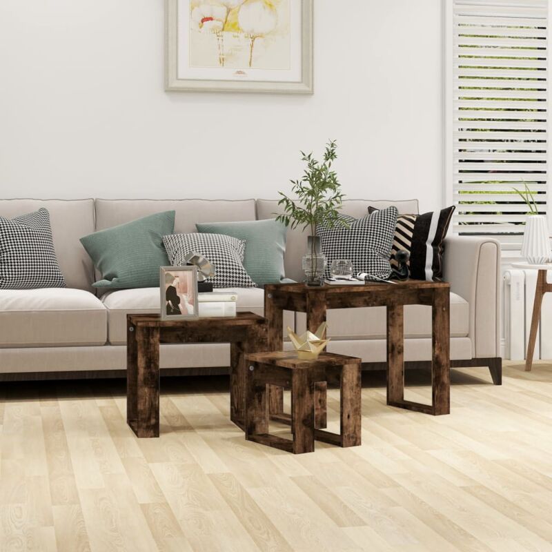 foto del prodotto vidaxl tavolini impilabili 3 pz rovere fumo in legno multistrato