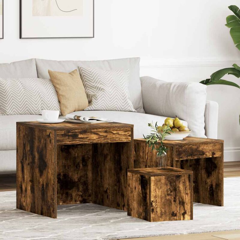 foto del prodotto vidaxl tavolini impilabili 3 pz rovere fumo in legno multistrato