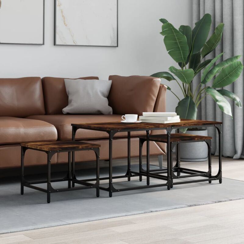 foto del prodotto vidaxl tavolini impilabili 3 pz rovere fumo in legno multistrato
