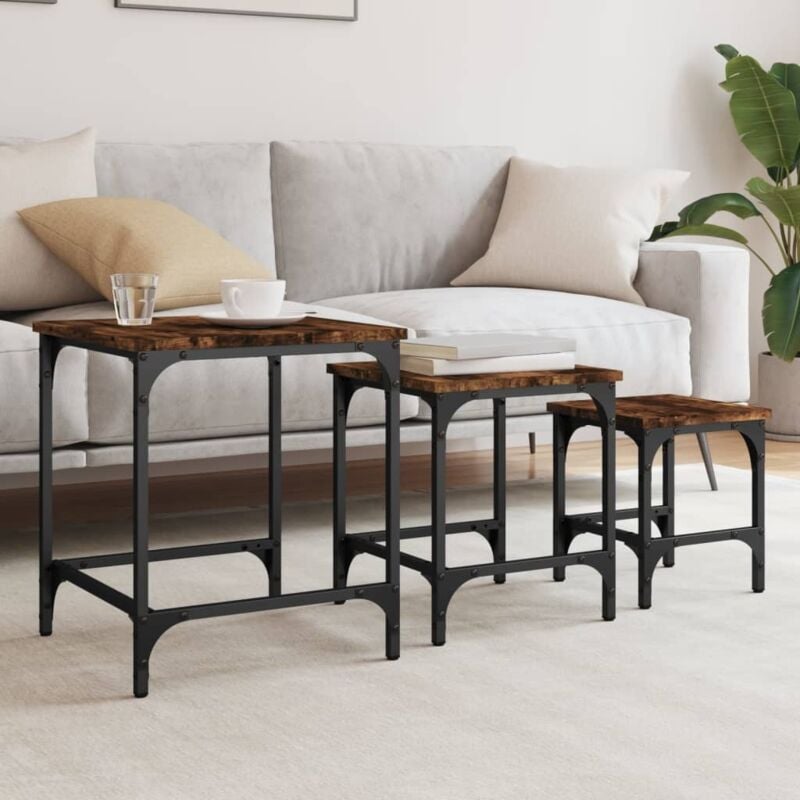 foto del prodotto vidaxl tavolini impilabili 3 pz rovere fumo in legno multistrato