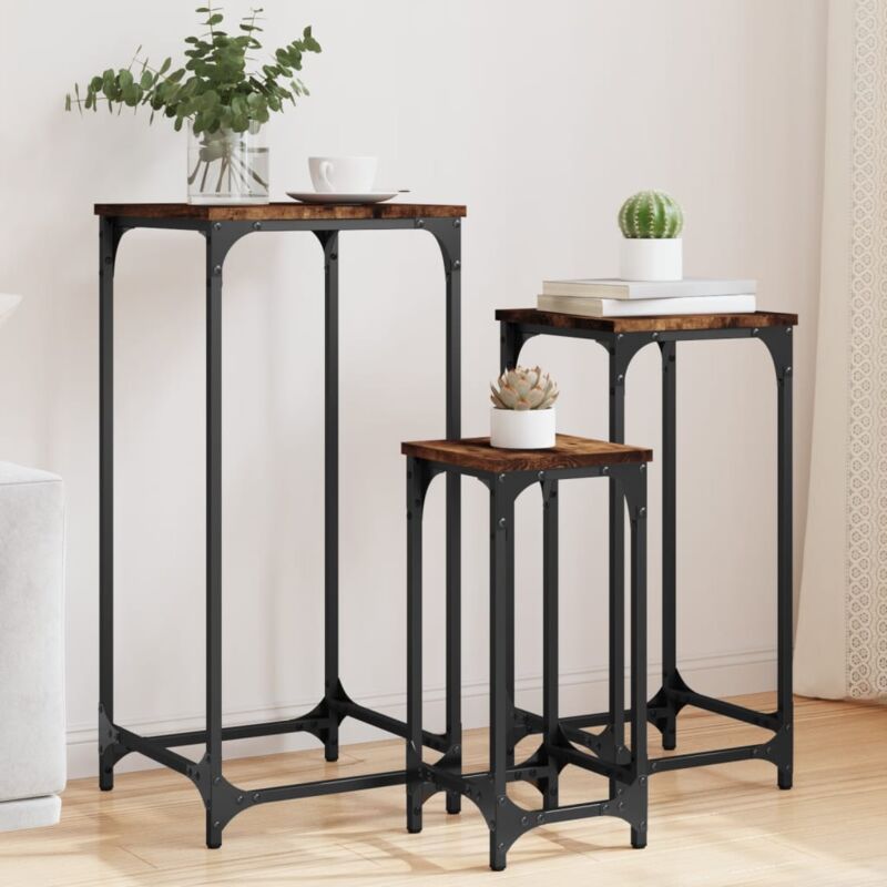 foto del prodotto vidaxl tavolini impilabili 3 pz rovere fumo in legno multistrato