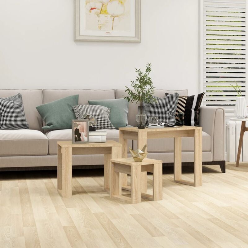 foto del prodotto vidaxl tavolini impilabili 3 pz rovere sonoma in legno multistrato