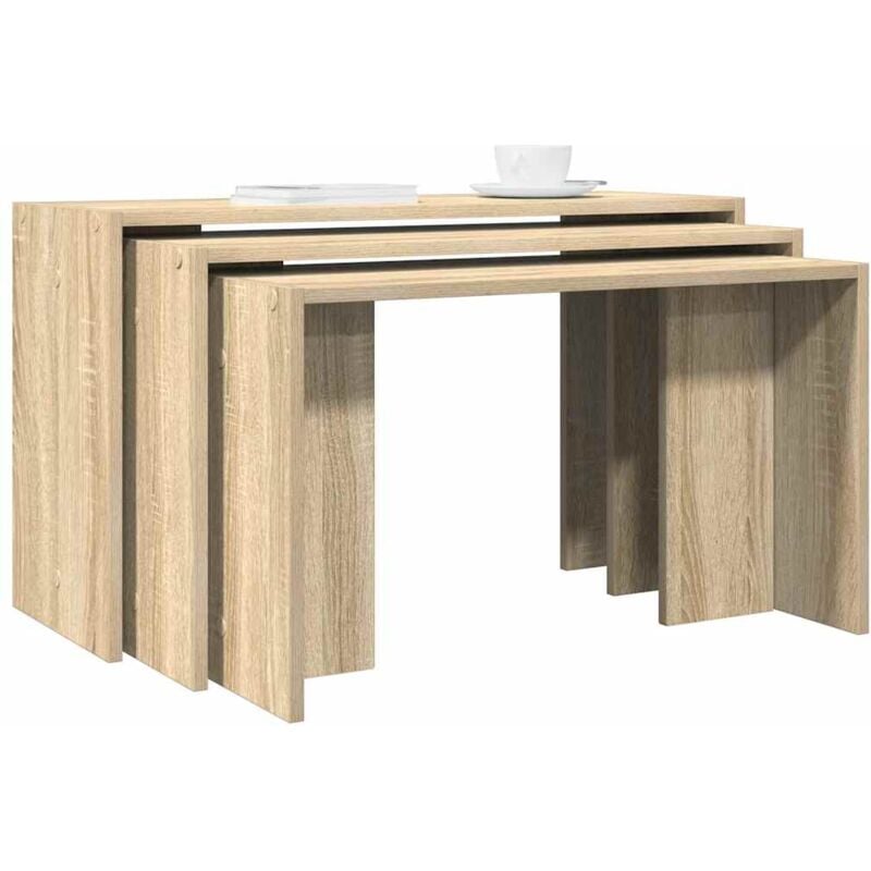 foto del prodotto vidaxl tavolini impilabili 3 pz rovere sonoma in legno multistrato