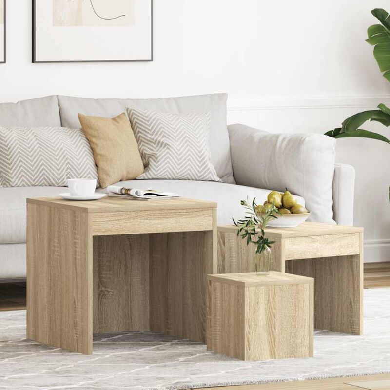 foto del prodotto vidaxl tavolini impilabili 3 pz rovere sonoma in truciolato