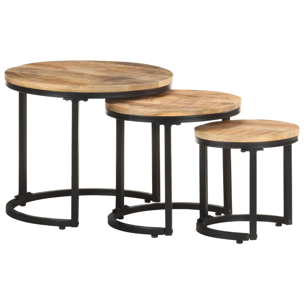 foto del prodotto vidaxl tavolini laterali 3 pz in legno di mango grezzo