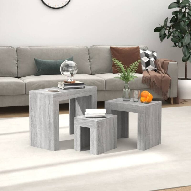 foto del prodotto vidaxl tavolini salotto impilabili 3pz grigio sonoma legno multistrato