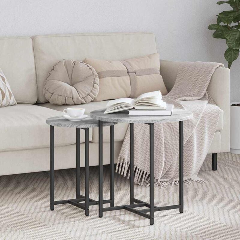 foto del prodotto vidaxl tavolino 2 pz grigio sonoma in legno ingegnerizzato e metallo
