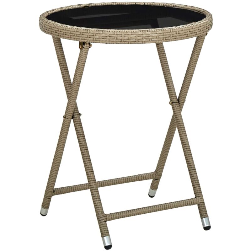 foto del prodotto vidaxl tavolino beige 60 cm in polyrattan e vetro temperato