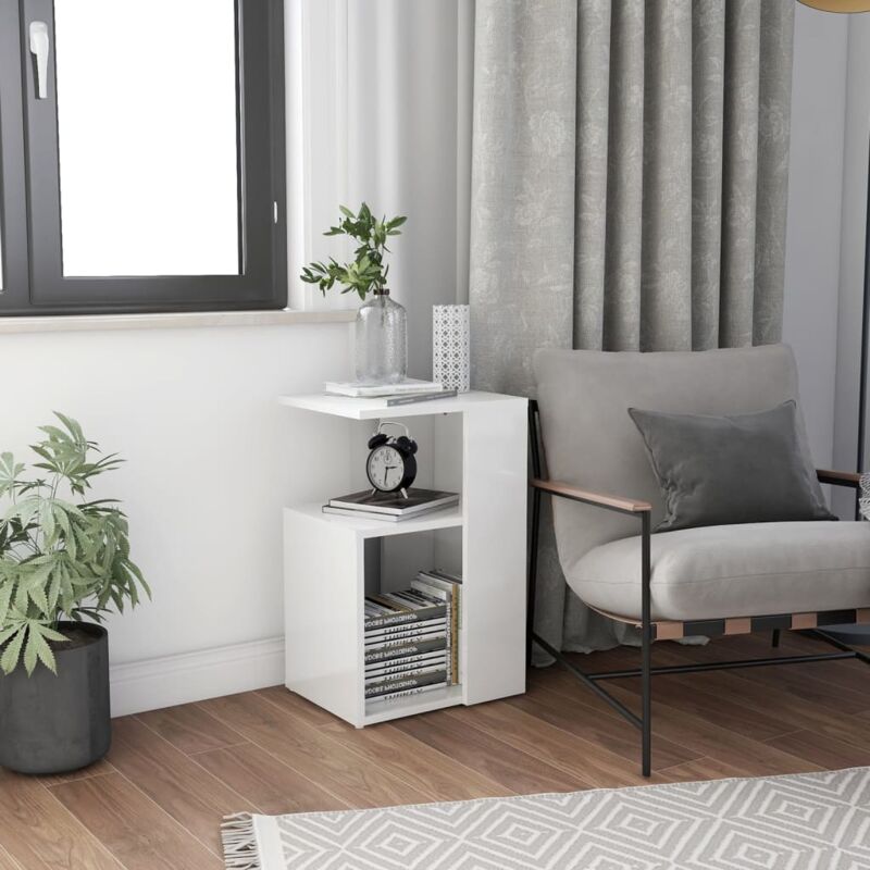 foto del prodotto vidaxl tavolino bianco lucido 36x30x56 cm in legno multistrato