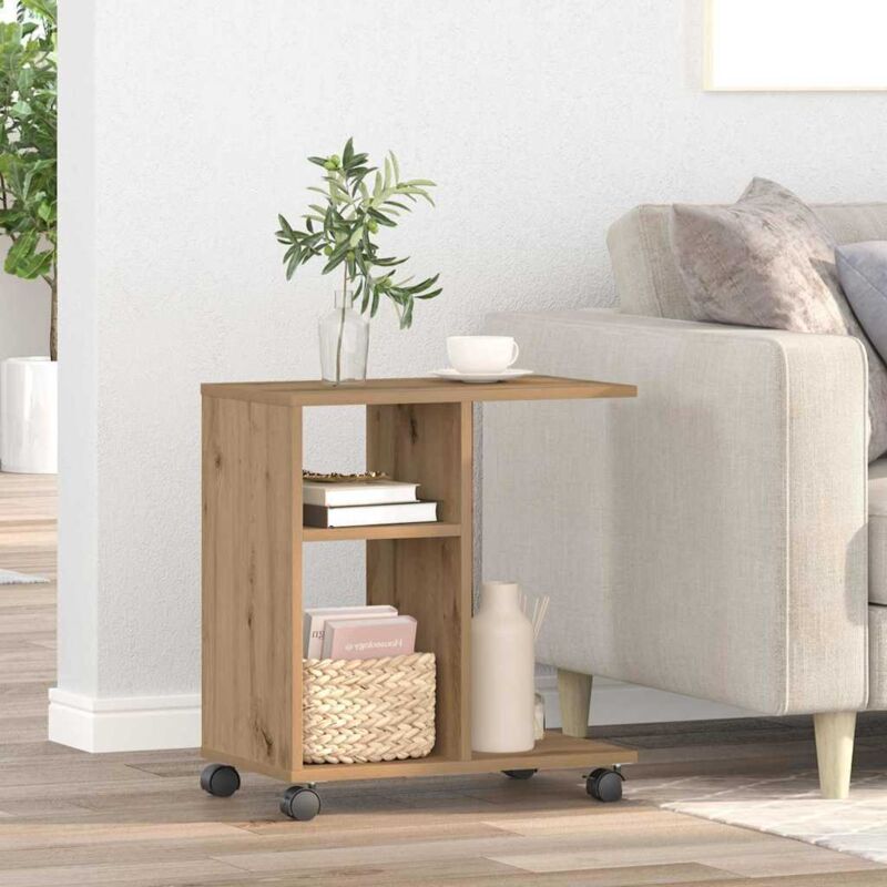 foto del prodotto vidaxl tavolino con ruote rovere artigianale 50x30x55 cm in legno ingenerizzato