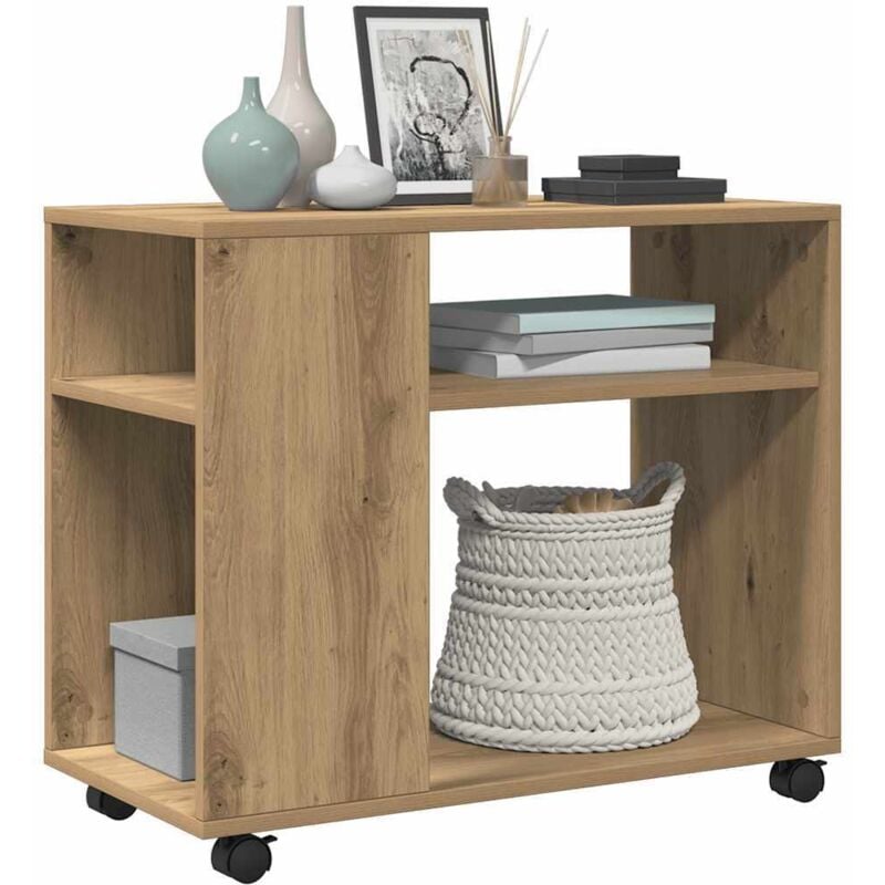 foto del prodotto vidaxl tavolino con ruote rovere artigianale 70x35x60 cm in truciolato