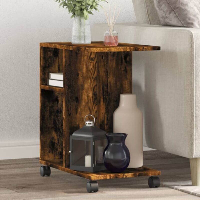foto del prodotto vidaxl tavolino con ruote rovere fumo 50x30x55 cm in legno multistrato