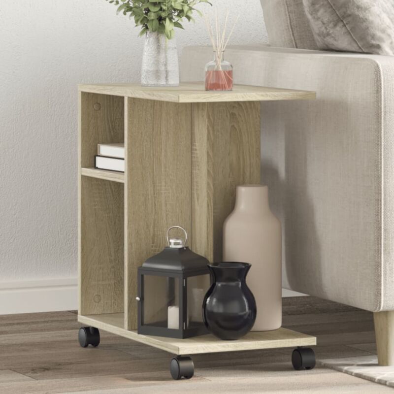 foto del prodotto vidaxl tavolino con ruote rovere sonoma 50x30x55 cm legno multistrato