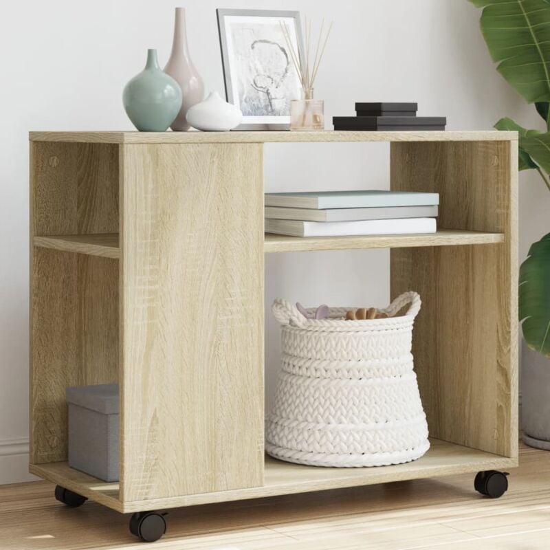 foto del prodotto vidaxl tavolino con ruote rovere sonoma 70x35x60 cm in truciolato