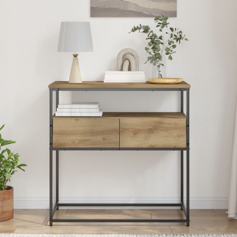 foto del prodotto vidaxl tavolino console rovere artigianale 75x40x75 cm legno ingegnerizzato e acciaio