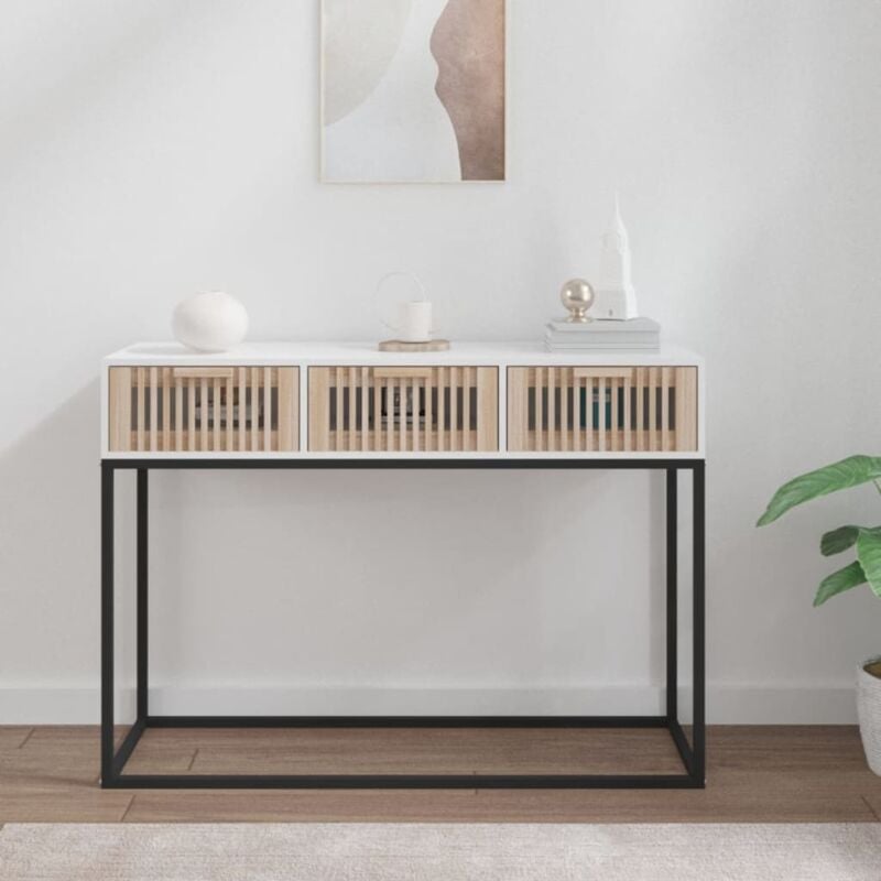 foto del prodotto vidaxl tavolino consolle bianco 105x30x75 cm legno multistrato e ferro