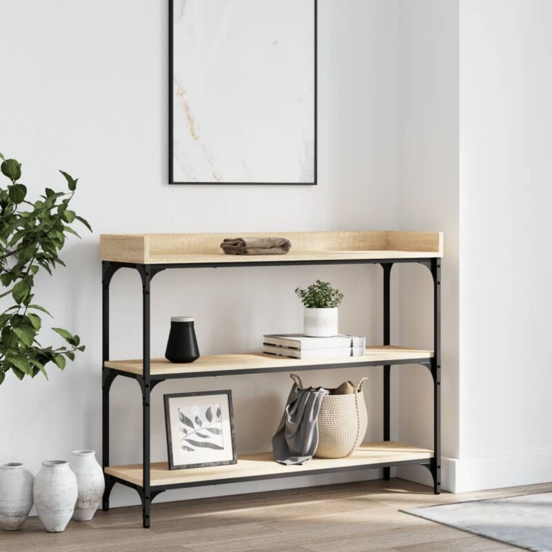 foto del prodotto vidaxl tavolino consolle con ripiani rovere sonoma 100x30x80 cm