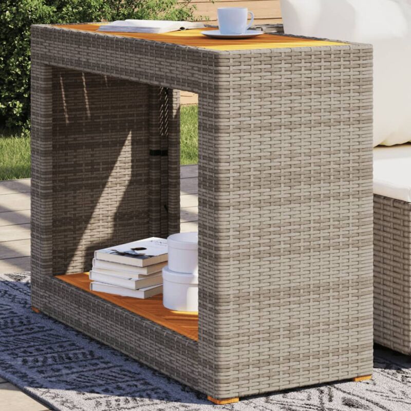 foto del prodotto vidaxl tavolino da giardino piano legno grigio 100x40x75 cm polyrattan
