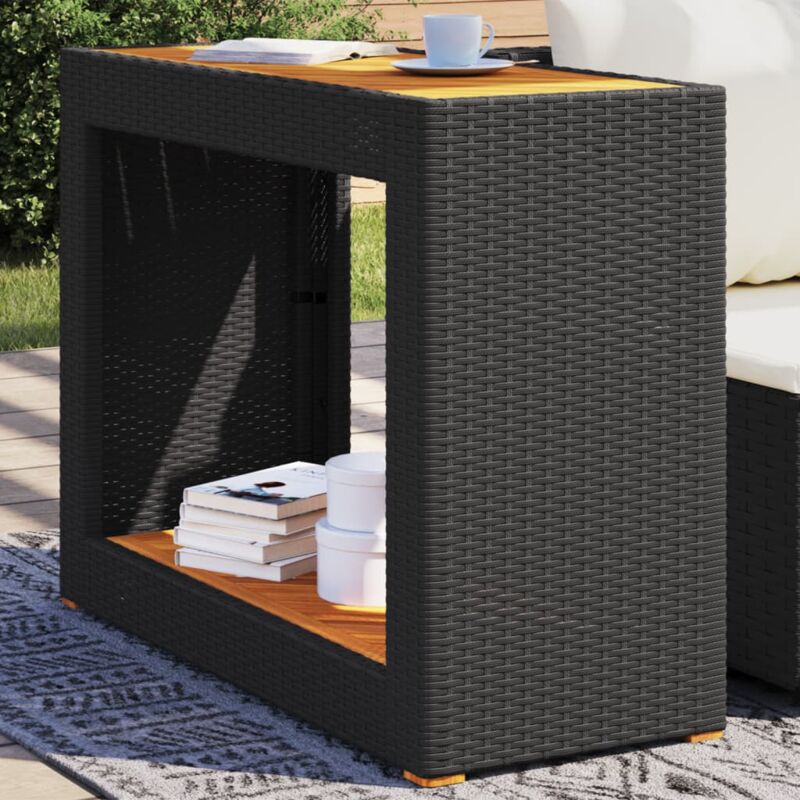foto del prodotto vidaxl - tavolino da giardino piano legno nero 100x40x75 cm polyrattan