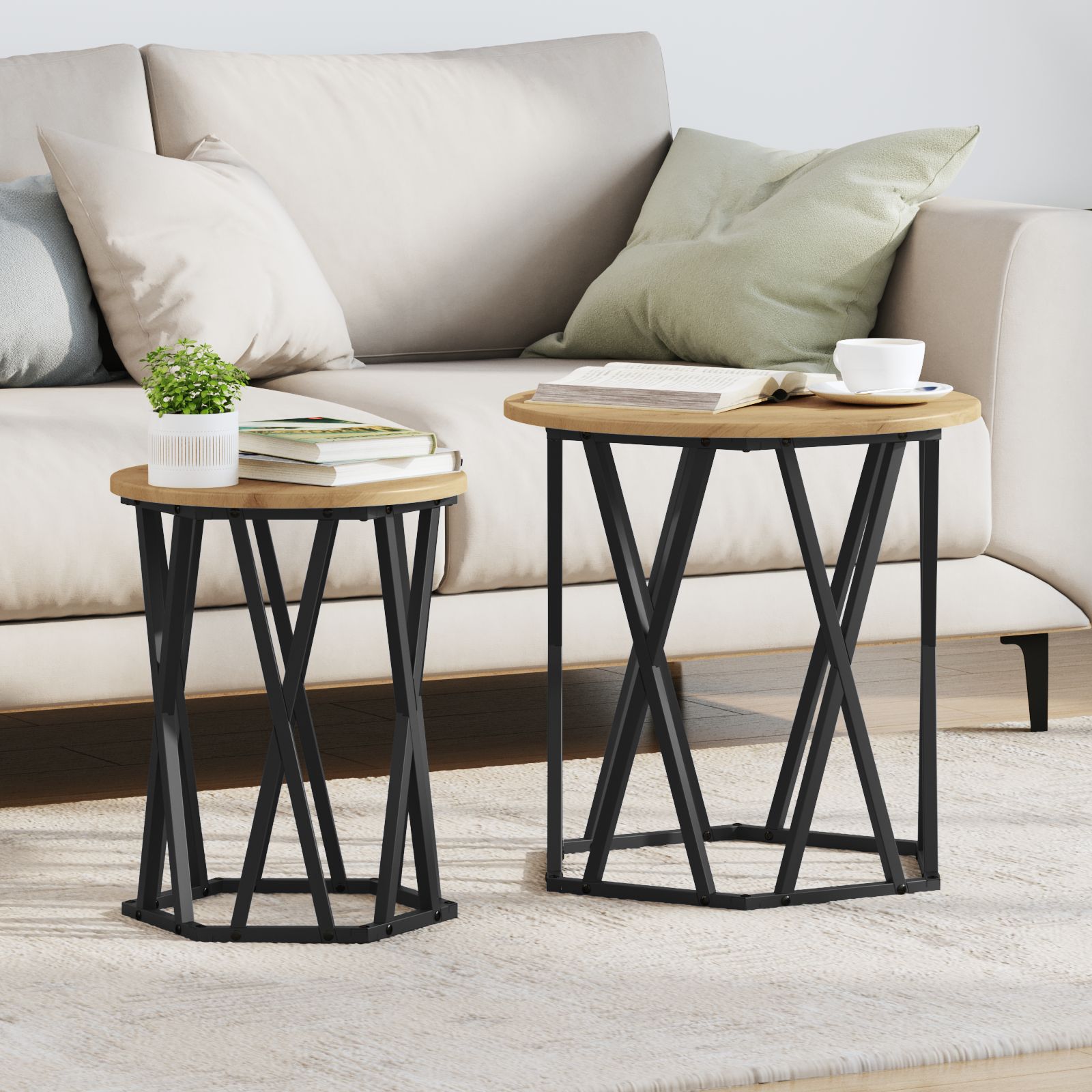 foto del prodotto vidaxl tavolino da salotto 2 pcs rovere artigianale 50 x 50 x 50 cm