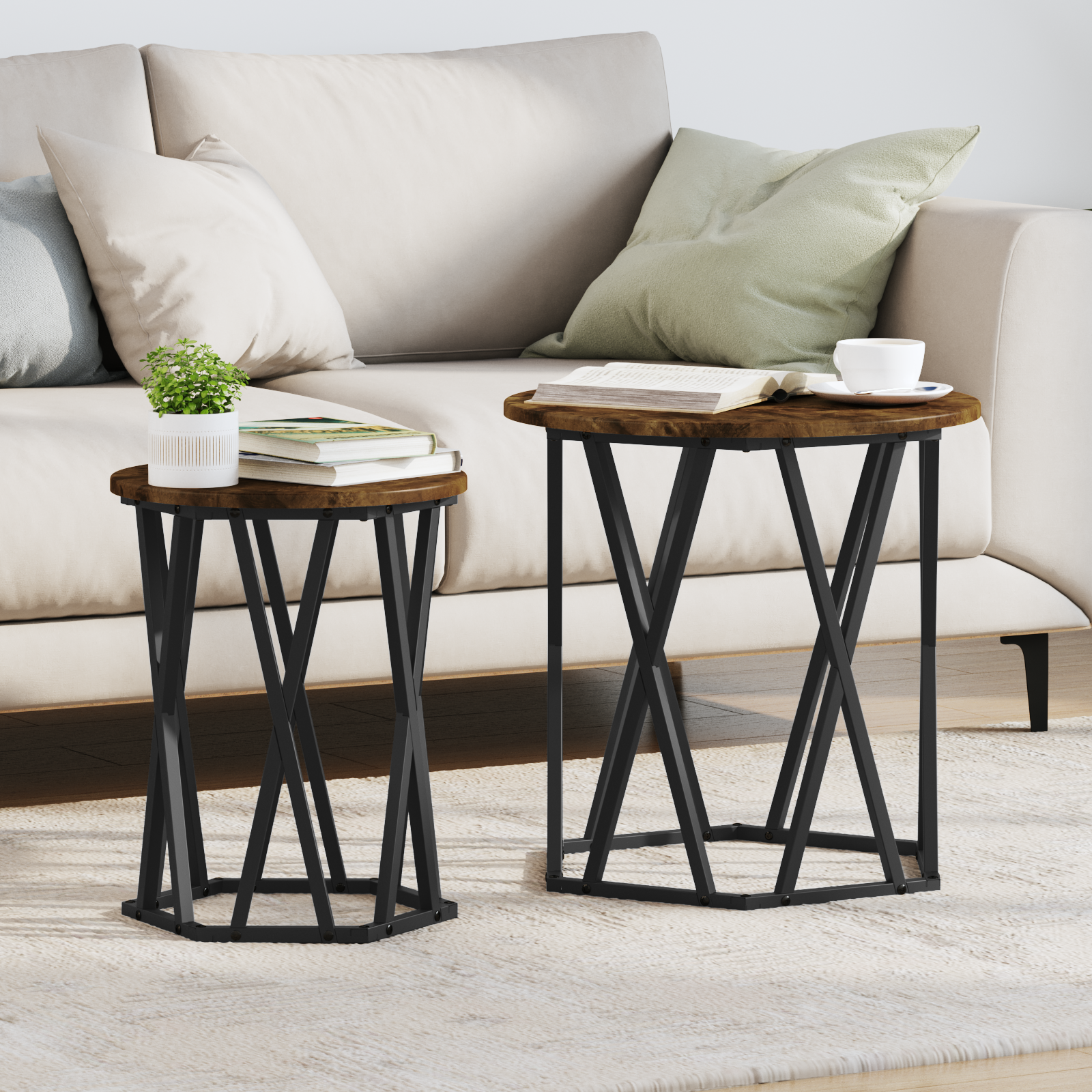 foto del prodotto vidaxl tavolino da salotto 2 pcs rovere fumo 50 x 50 x 50 cm