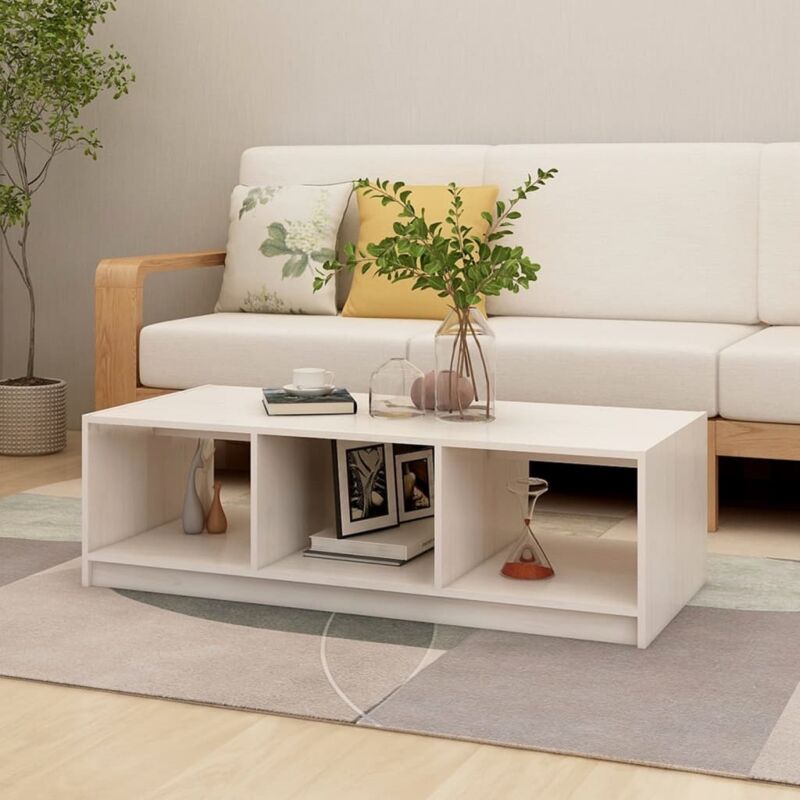 foto del prodotto vidaxl tavolino da salotto bianco 110x50x34 cm legno massello di pino