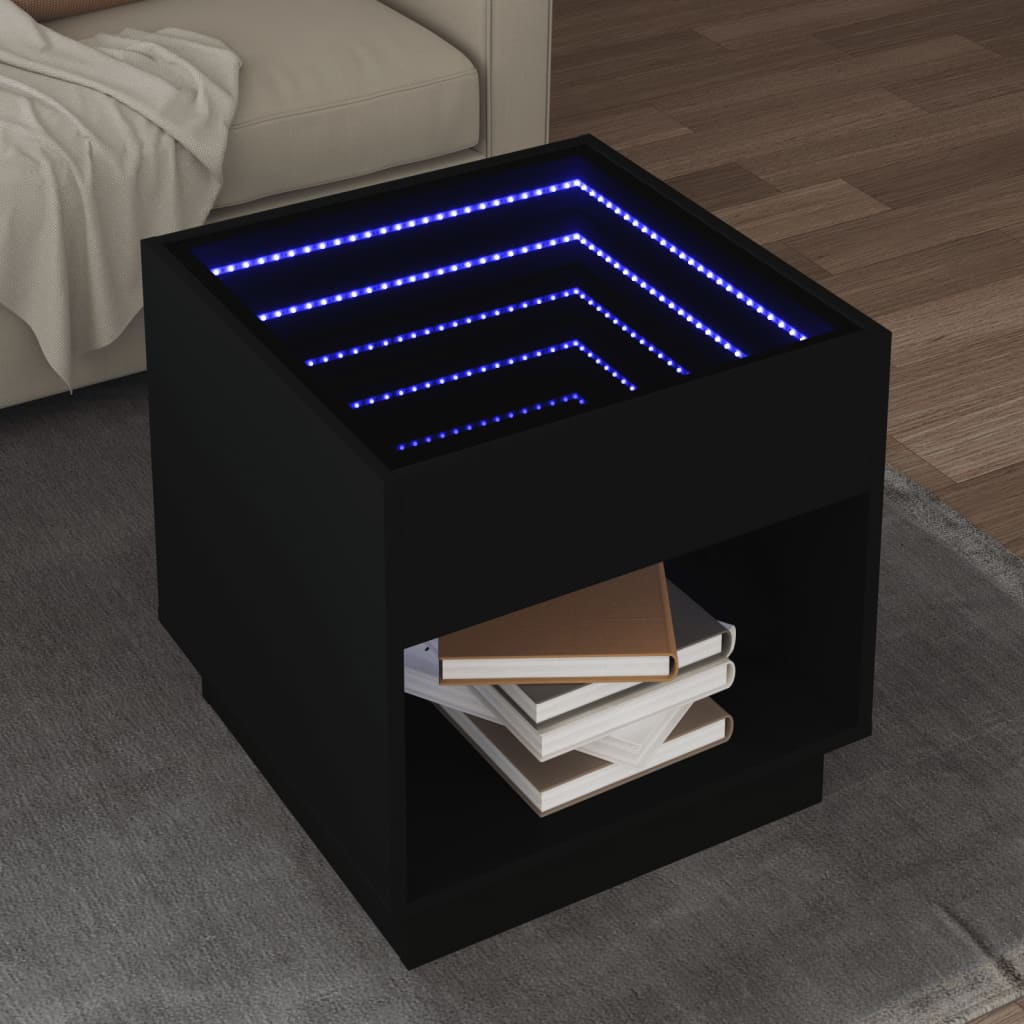 foto del prodotto vidaxl tavolino da salotto con led infinity nero 50x50x50 cm