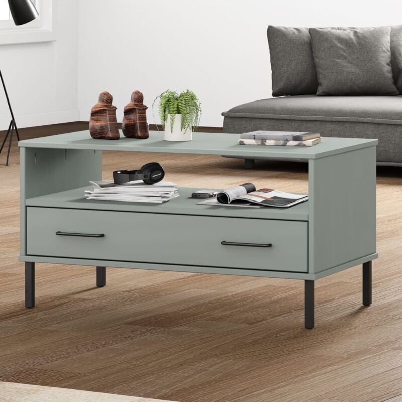 foto del prodotto vidaxl tavolino gambe metallo grigio 85x50x45 cm legno massello oslo