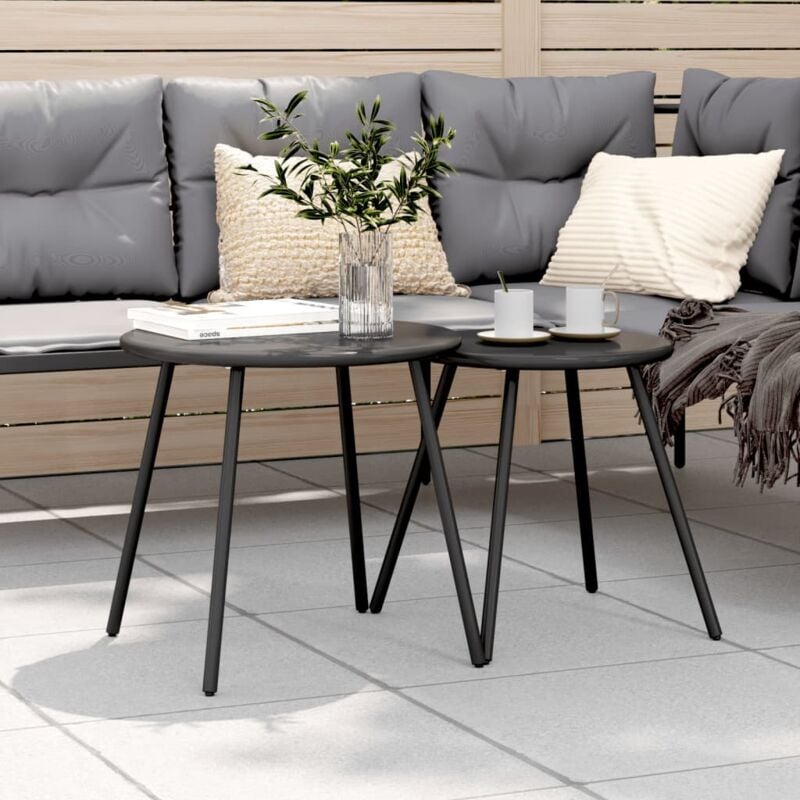foto del prodotto vidaxl tavolino giardino 2pz rotondo nero acciaio verniciato a polvere