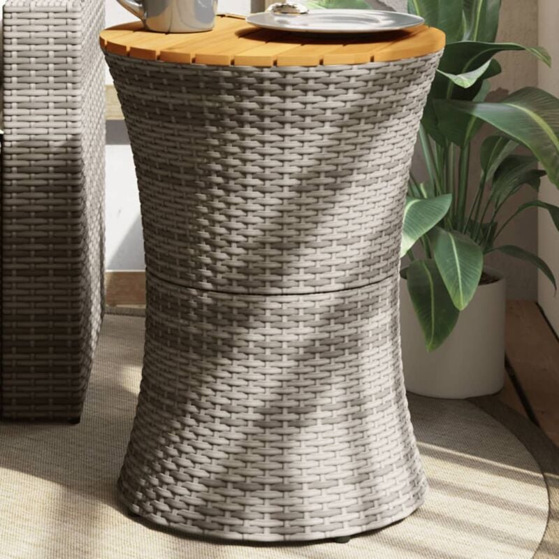 foto del prodotto vidaxl tavolino giardino forma tamburo grigio polyrattan massello