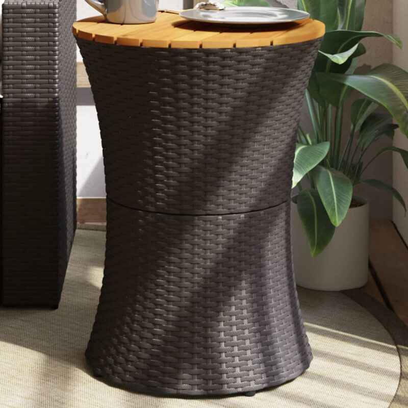 foto del prodotto vidaxl tavolino giardino forma tamburo nero polyrattan legno massello