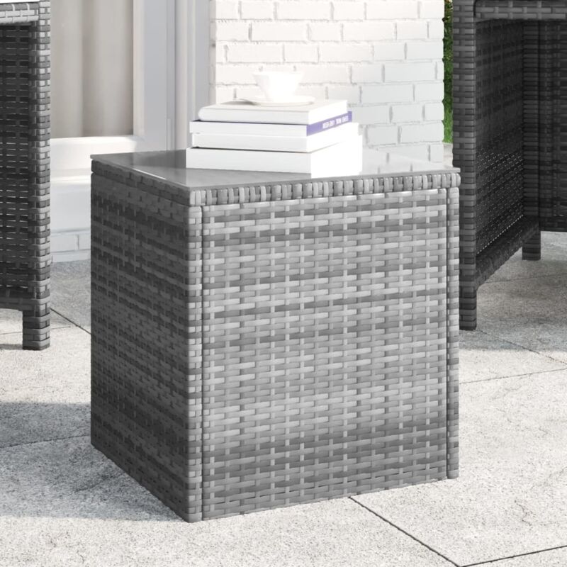foto del prodotto vidaxl tavolino grigio 40x37x40,5 cm polyrattan e vetro temperato