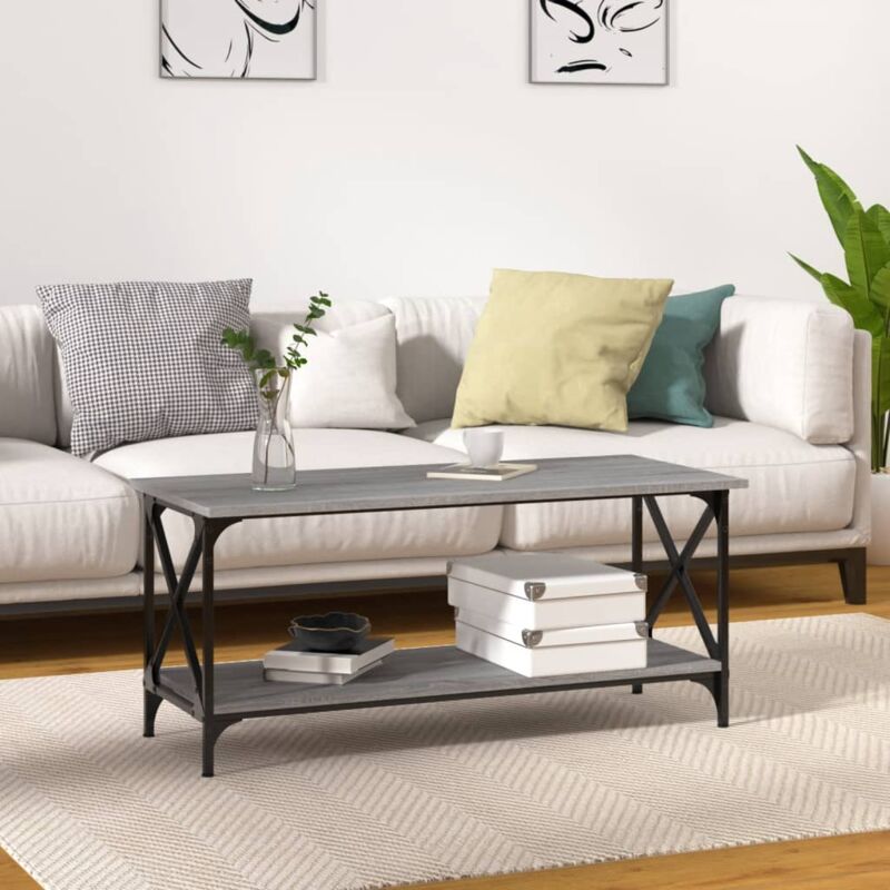foto del prodotto vidaxl tavolino grigio sonoma 100x45x45cm in legno multistrato e ferro