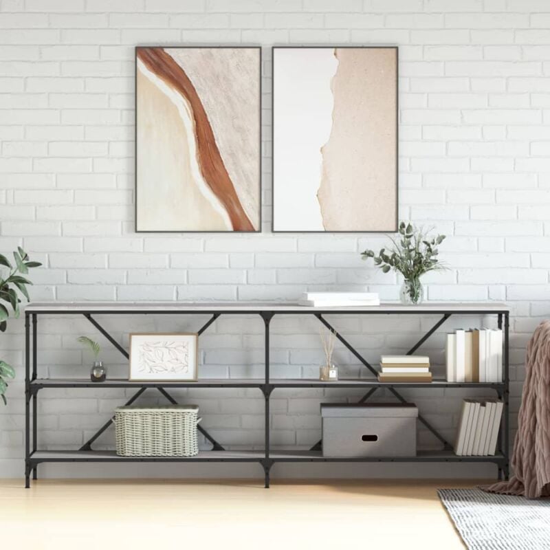 foto del prodotto vidaxl tavolino grigio sonoma 200x30x75cm in legno multistrato e ferro